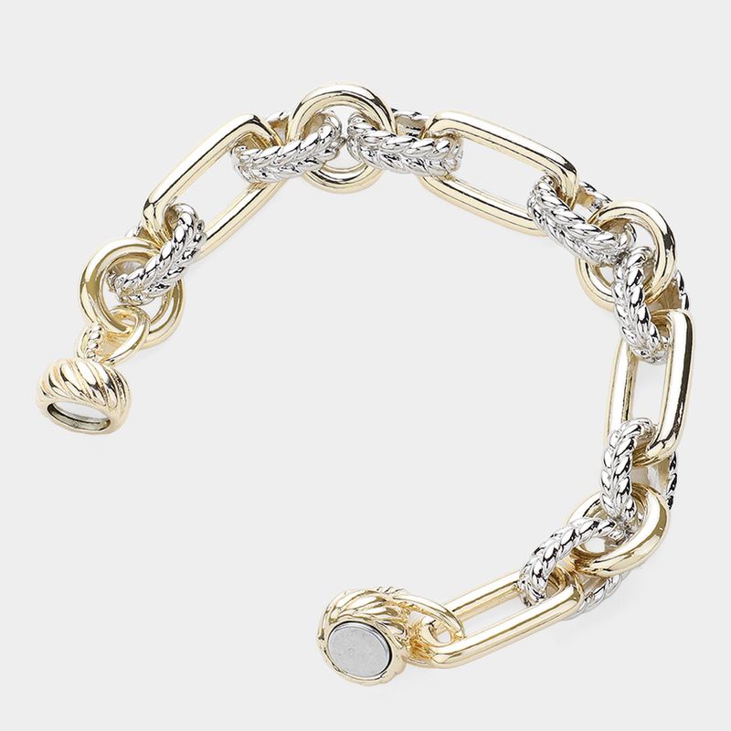 14K Gold Plated Two Tone Chain Link Magnetic Bracelet