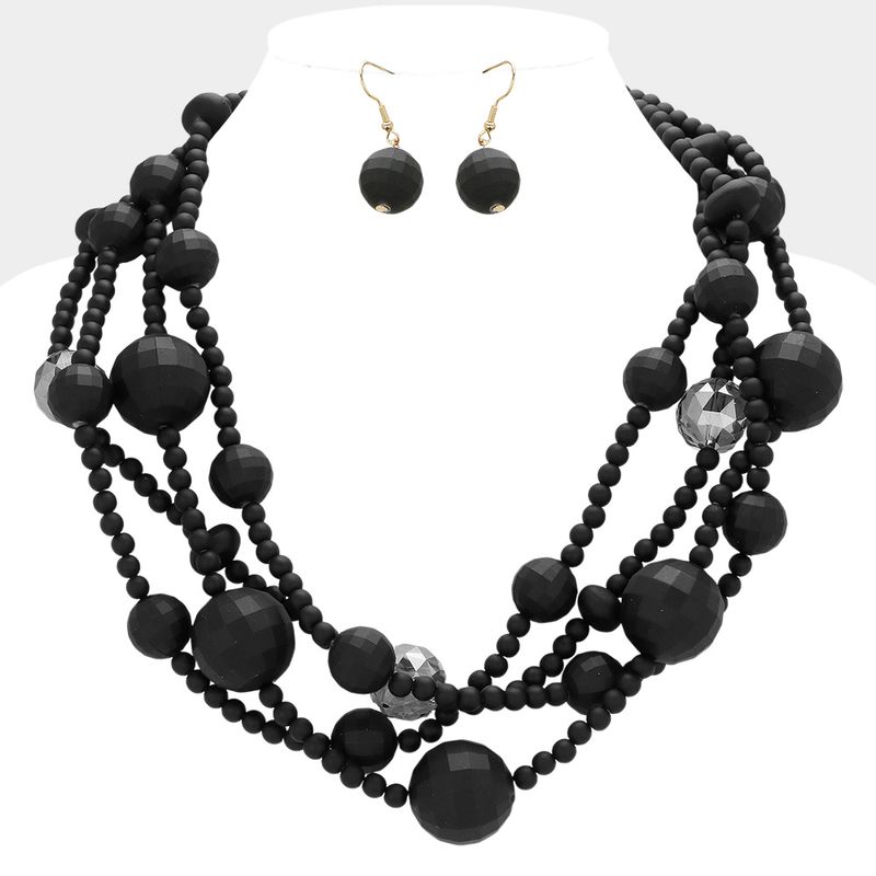 Matte Faceted Ball Beaded Multi Layered Statement Necklace