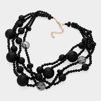 Matte Faceted Ball Beaded Multi Layered Statement Necklace
