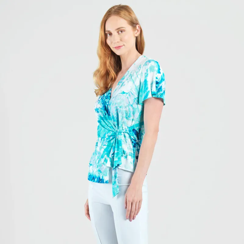 Ocean Petal Surplice Faux Wrap Side Tie Top
