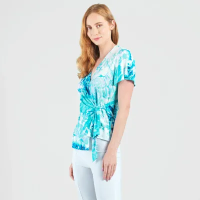 Ocean Petal Surplice Faux Wrap Side Tie Top