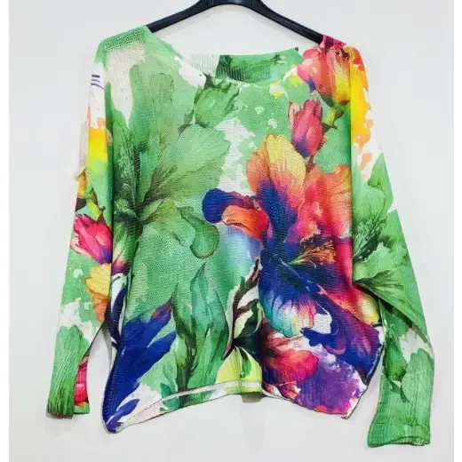 Italian Made Floral Printed Lightweight Sweater
