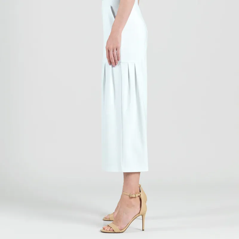 White Rayon-Ponte Knit Pleated Gaucho Pocket Pant