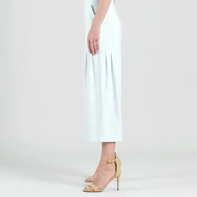 White Rayon-Ponte Knit Pleated Gaucho Pocket Pant