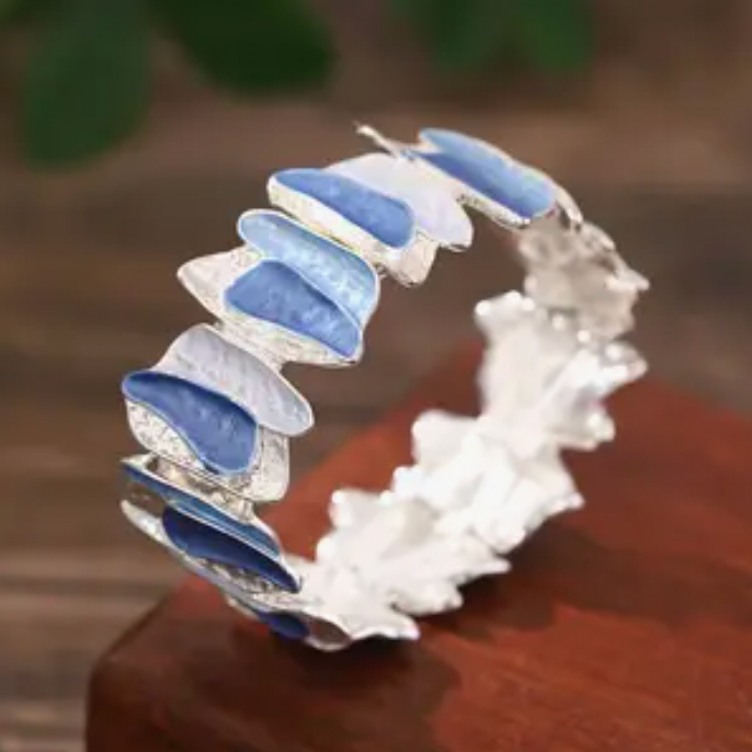 Blue/Silver Irregular Shape Stretch Bracelet