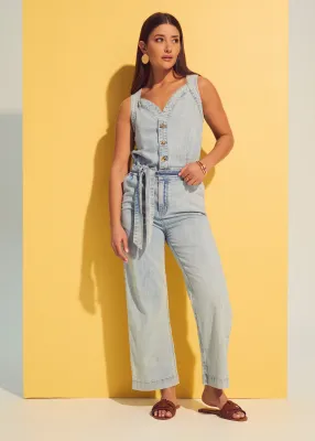 FDJ Wide Leg Powder Wash Denim Jumpsuit