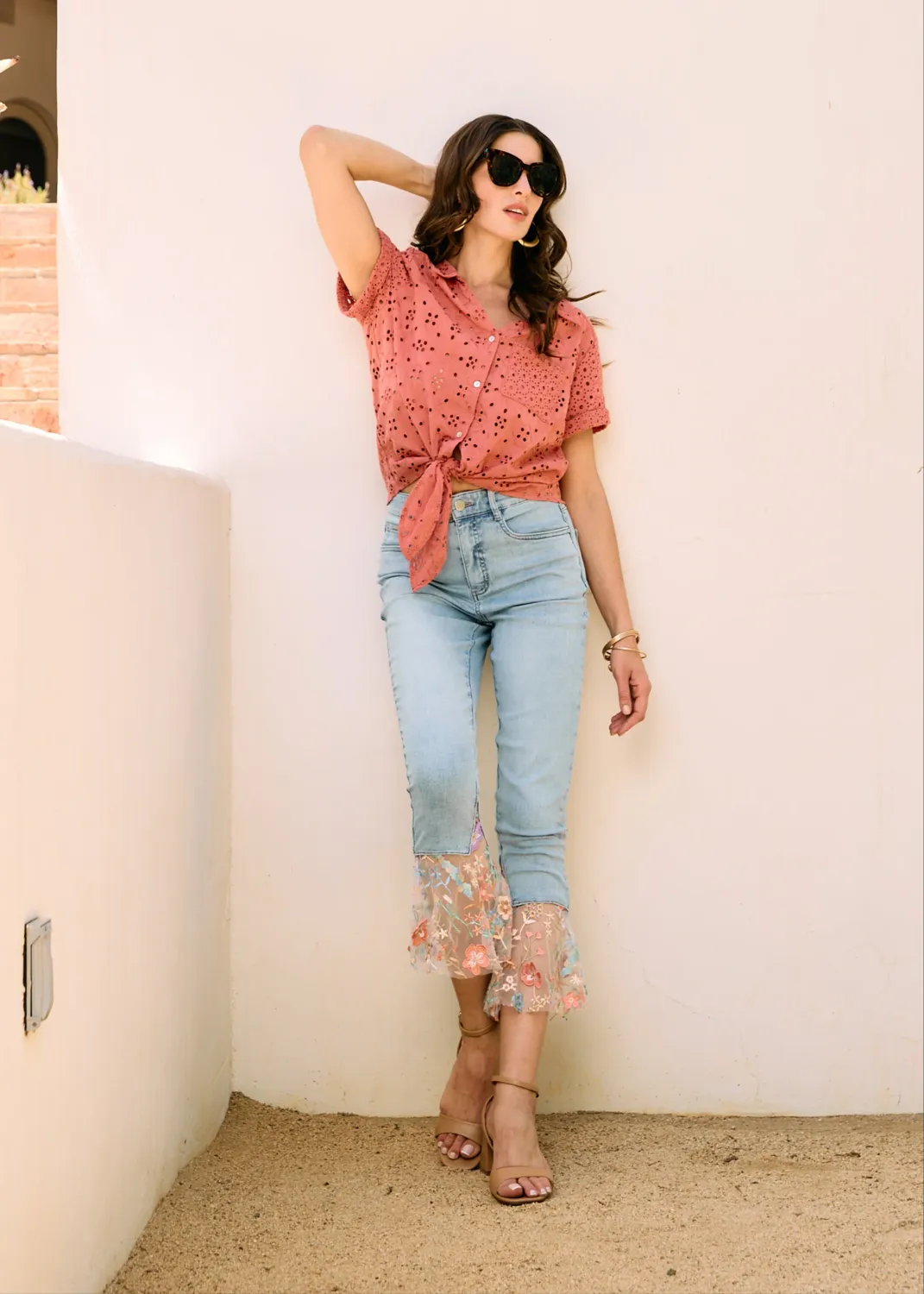 FDJ Pencil Crop Stretch Embroidered Bottom Jean
