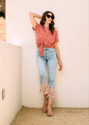FDJ Pencil Crop Stretch Embroidered Bottom Jean