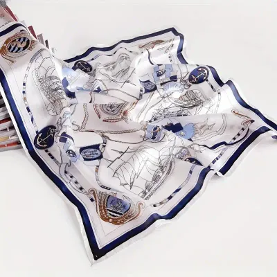 White/Blue Nautical Print Scarf