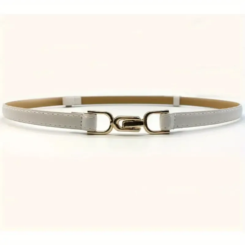Vegan Leather Adjustable Gold Buckle Thin Belt