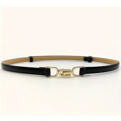 Vegan Leather Adjustable Gold Buckle Thin Belt