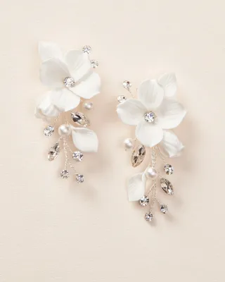 Romantic Hand-Wired Floral/Pearl/Crystal Spray Earring