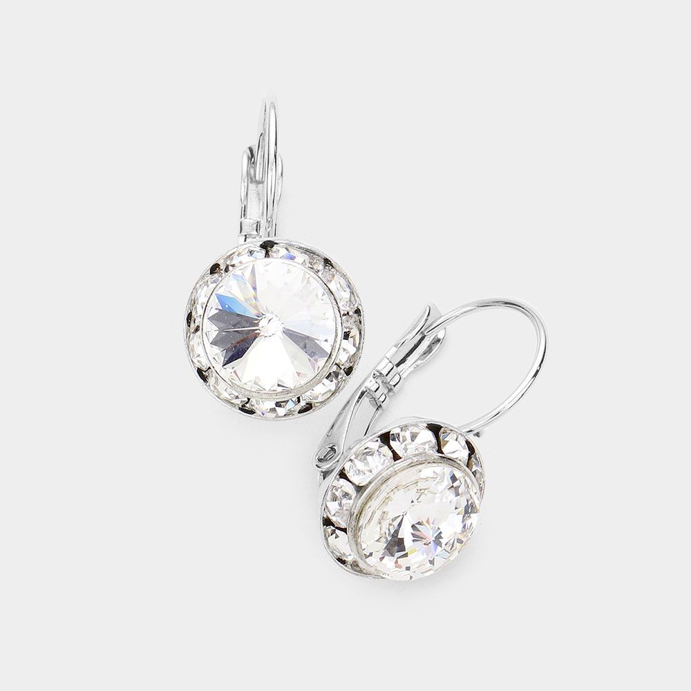 Silver/Clear Rivoli Cut Genuine Crystal Lever Back Earrings