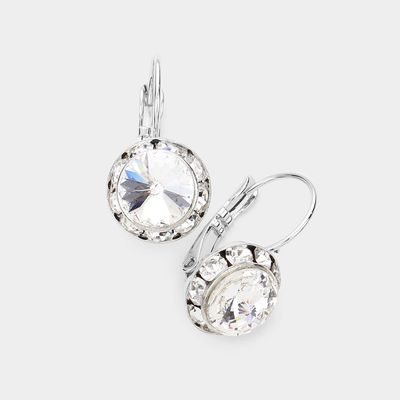 Silver/Clear Rivoli Cut Genuine Crystal Lever Back Earrings