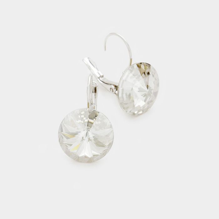 8mm Genuine Round Crystal Lever Back Earrings