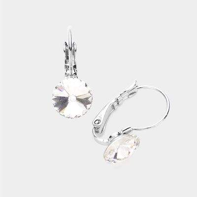 8mm Genuine Round Crystal Lever Back Earrings