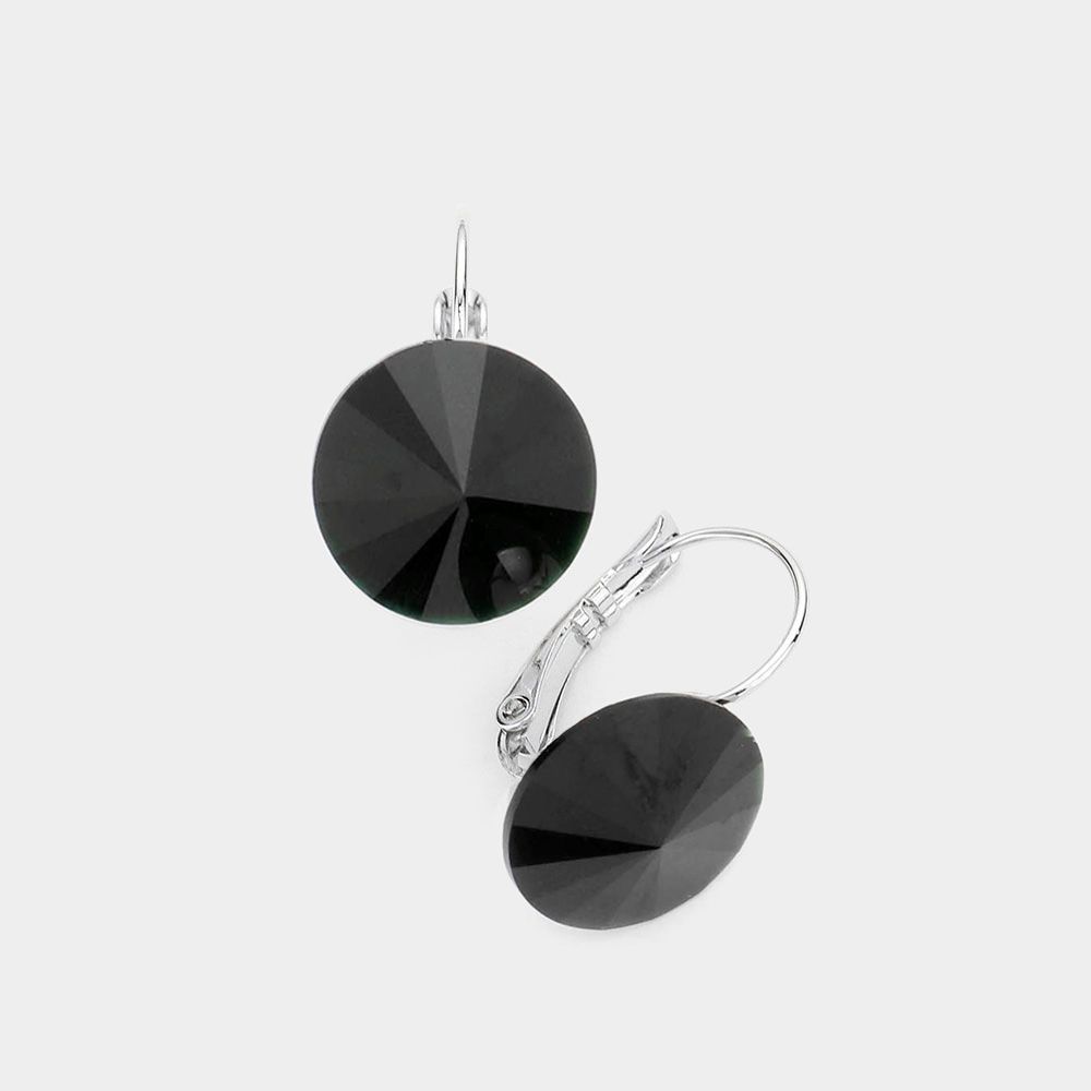Jet Black Genuine Crystal Lever Back Earrings