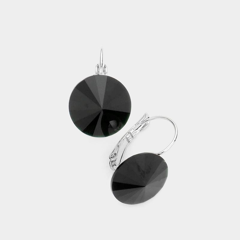 Jet Black Genuine Crystal Lever Back Earrings