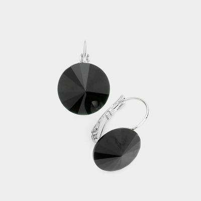 Jet Black Genuine Crystal Lever Back Earrings