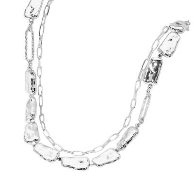 Metal Pebble Link Paperclip Chain Layered Necklace