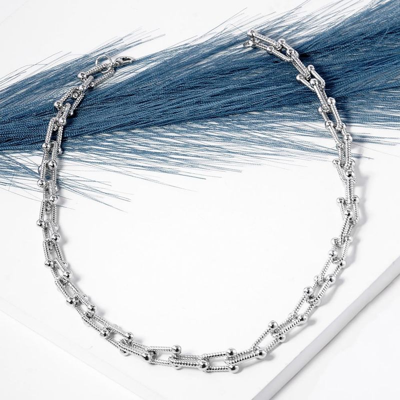 Gold Dipped Textured Metal Hardware Chain Necklace