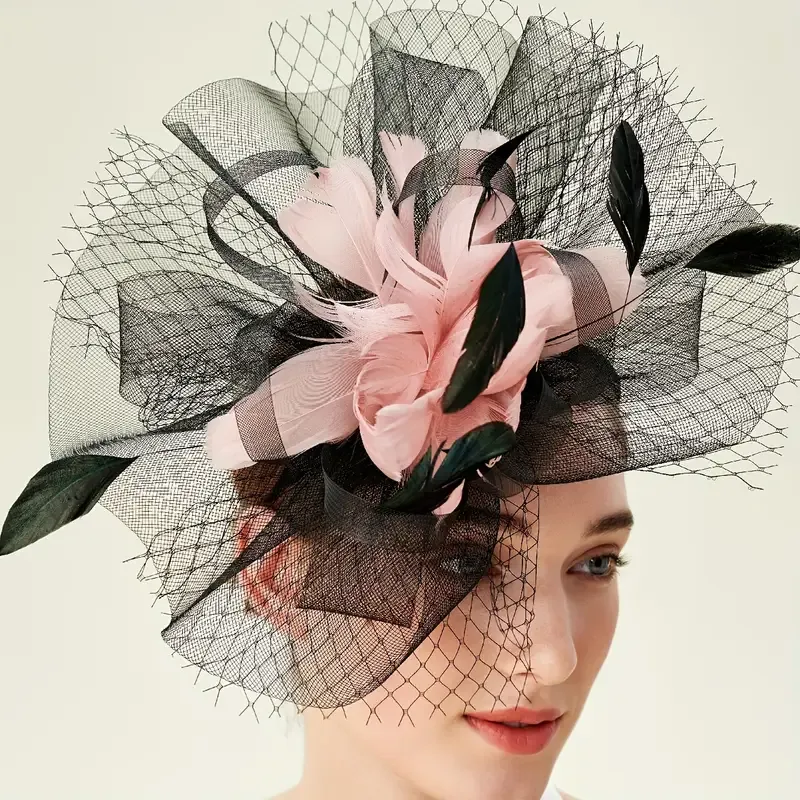Pink/Black Feather Fascinators Clip/Headband