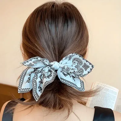 Black/White Fabric Bow Style Hair Claw