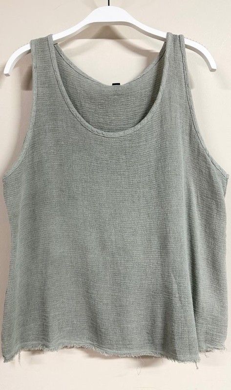 Army Green Rugged Hem Cotton Linen Gauze Tank Top