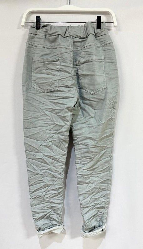 Italian Grey Pinstripe Cotton Blend Crinkle Jogger