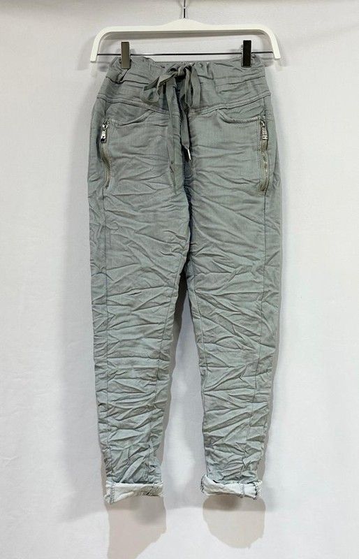 Italian Grey Pinstripe Cotton Blend Crinkle Jogger