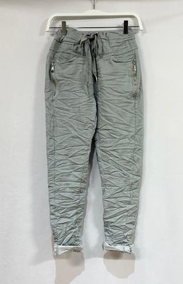 Italian Grey Pinstripe Cotton Blend Crinkle Jogger