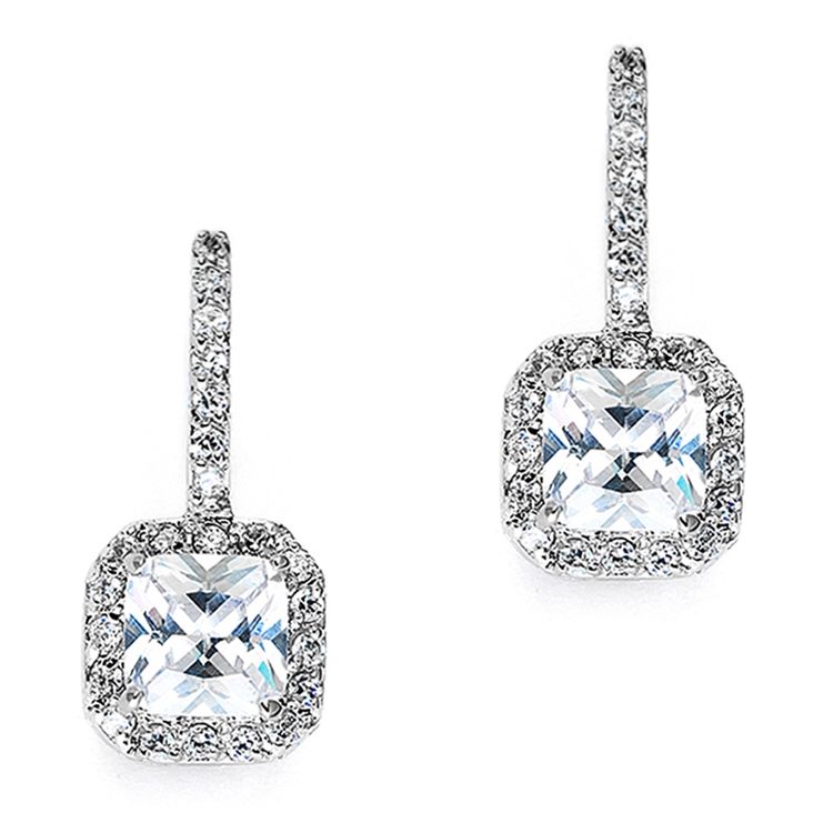 14K Plated Radiant Cut Cubic Zirconia Drop Earring