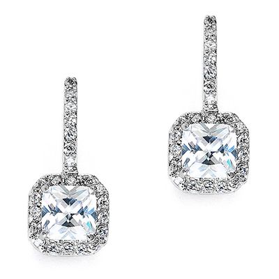 14K Plated Radiant Cut Cubic Zirconia Drop Earring