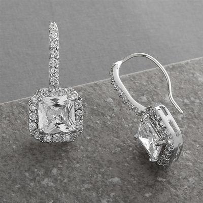 14K Plated Radiant Cut Cubic Zirconia Drop Earring