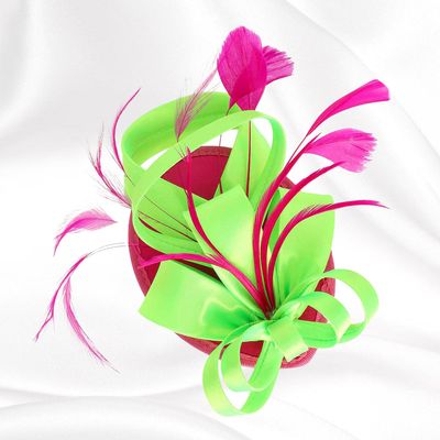 Neon Green/Hot Pink Bow Feather Mesh Fascinator / Headband