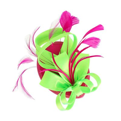 Neon Green/Hot Pink Bow Feather Mesh Fascinator / Headband