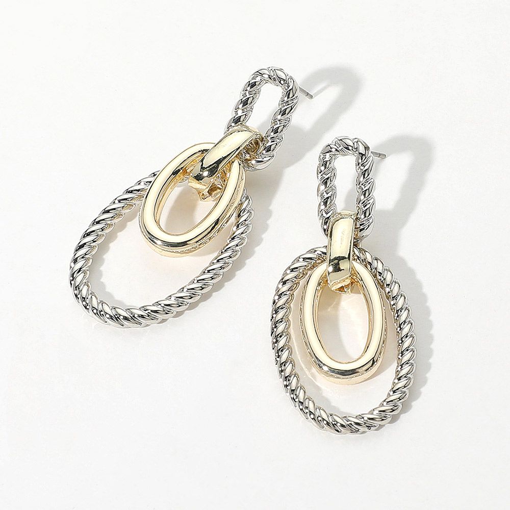 14K Gold Plated Two Tone Oval Doorknocker Earrings