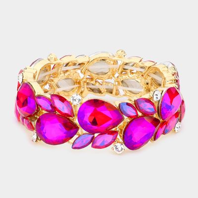 Purple AB Teardrop Marquise Stone Cluster Stretch Evening Bracelet