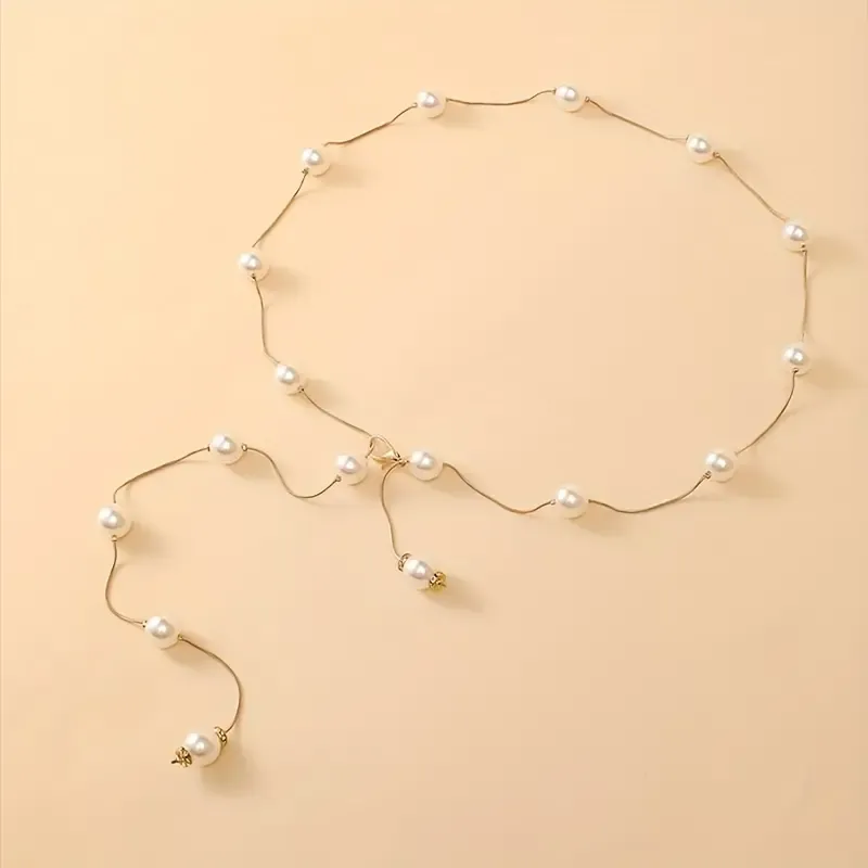 Gold Chain Spaced Pearl Adjustable Belt