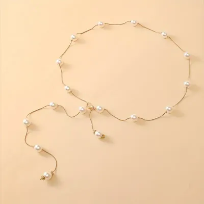 Gold Chain Spaced Pearl Adjustable Belt