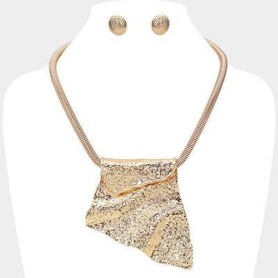 Textured Abstract Plate Pendant Statement Set