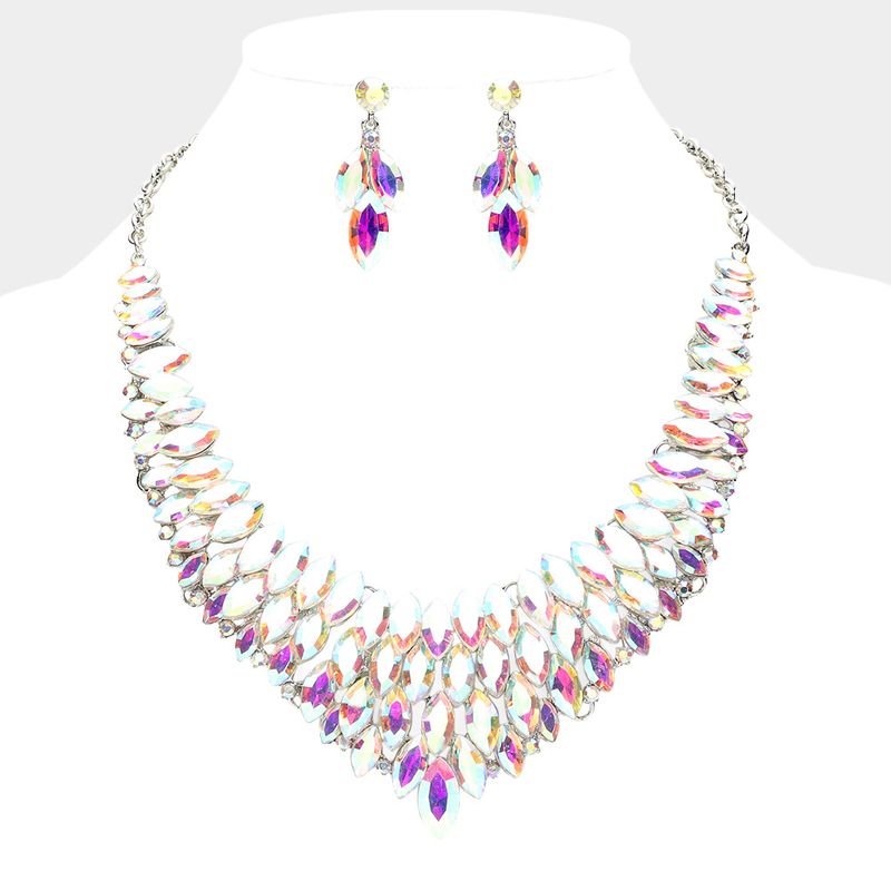 Marquise Stone Cluster Embellished Collar Set