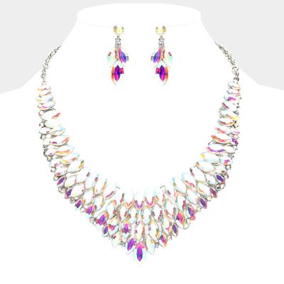Marquise Stone Cluster Embellished Collar Set