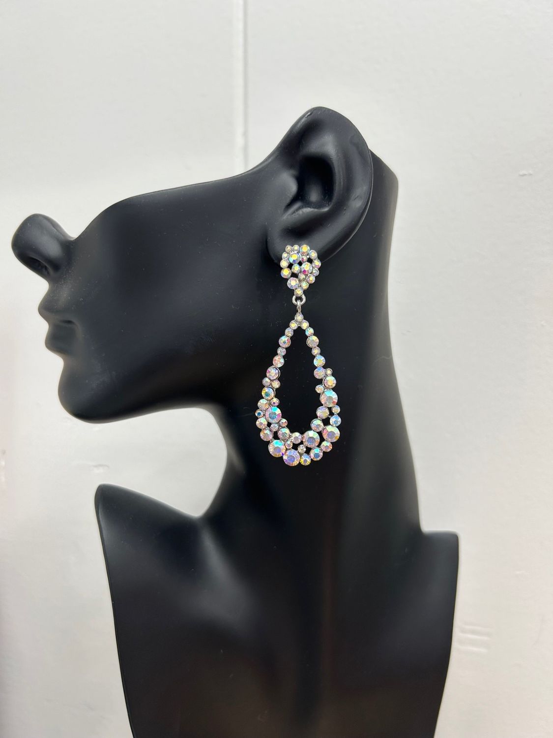 Silver AB Crystal Bubble Open Oval Formal Earring