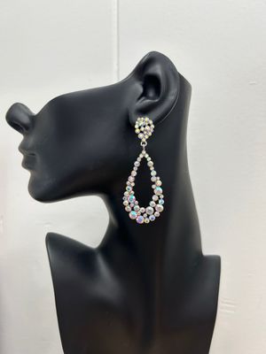 Silver AB Crystal Bubble Open Oval Formal Earring