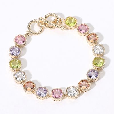 14K Gold Plated Square CZ Link Toggle Bracelet