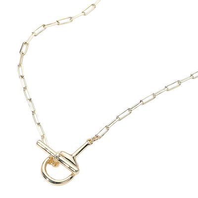 14K Gold Plated Paperclip Chain Toggle Necklace