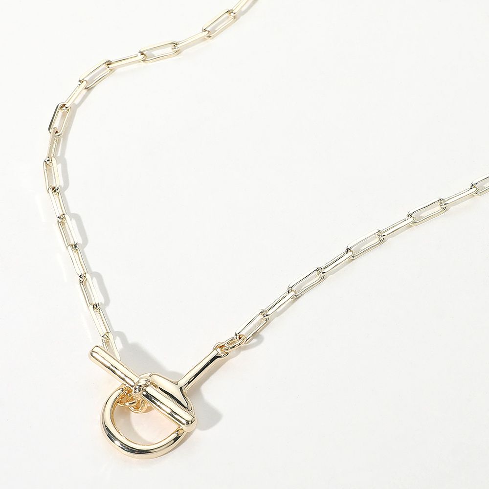 14K Gold Plated Paperclip Chain Toggle Necklace