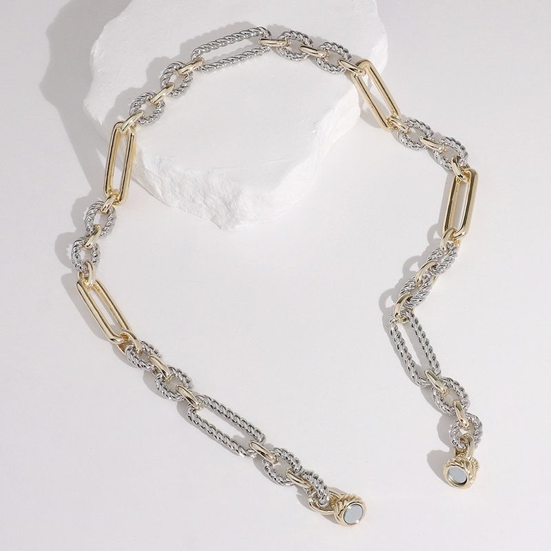 14K Gold Plated Two Tone Textured Oval Chain Magnetic Necklace