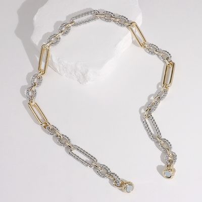14K Gold Plated Two Tone Textured Oval Chain Magnetic Necklace